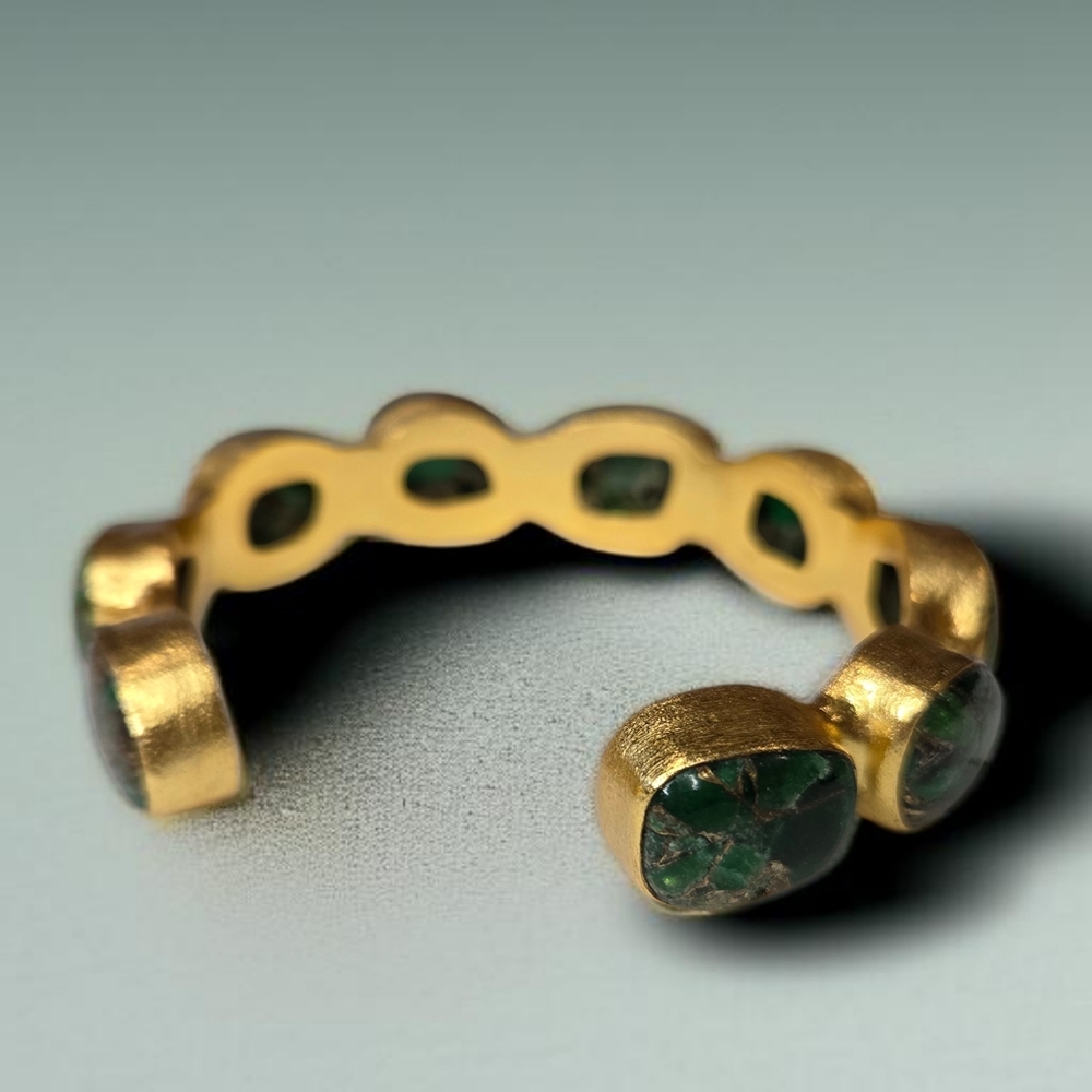 24k Gold Plated Chunky Natural Green Mohave Turquoise Artisan Cuff Bracelet - Picture 5 of 6